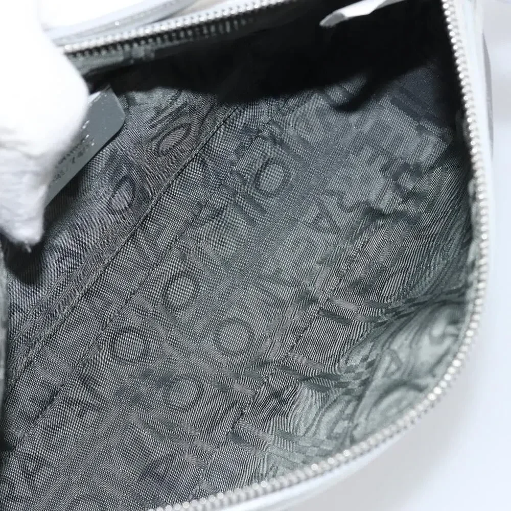 Salvatore Ferragamo Leather Coated Canvas Hand Pouch Silver